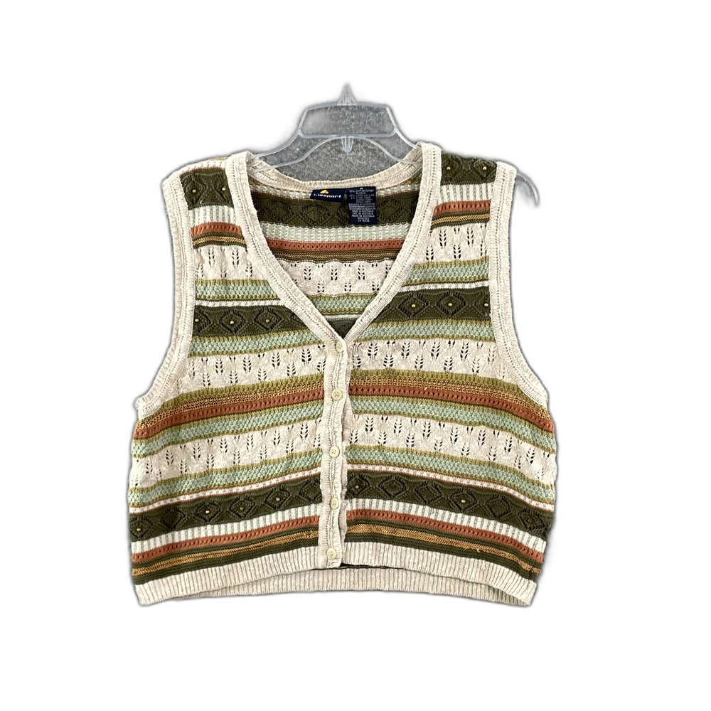 Vintage‎ Liz Sport Cardigan Vest Womens M Striped Button Front Streetwear Retro